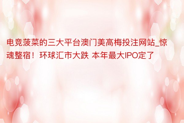 电竞菠菜的三大平台澳门美高梅投注网站_惊魂整宿！环球汇市大跌 本年最大IPO定了